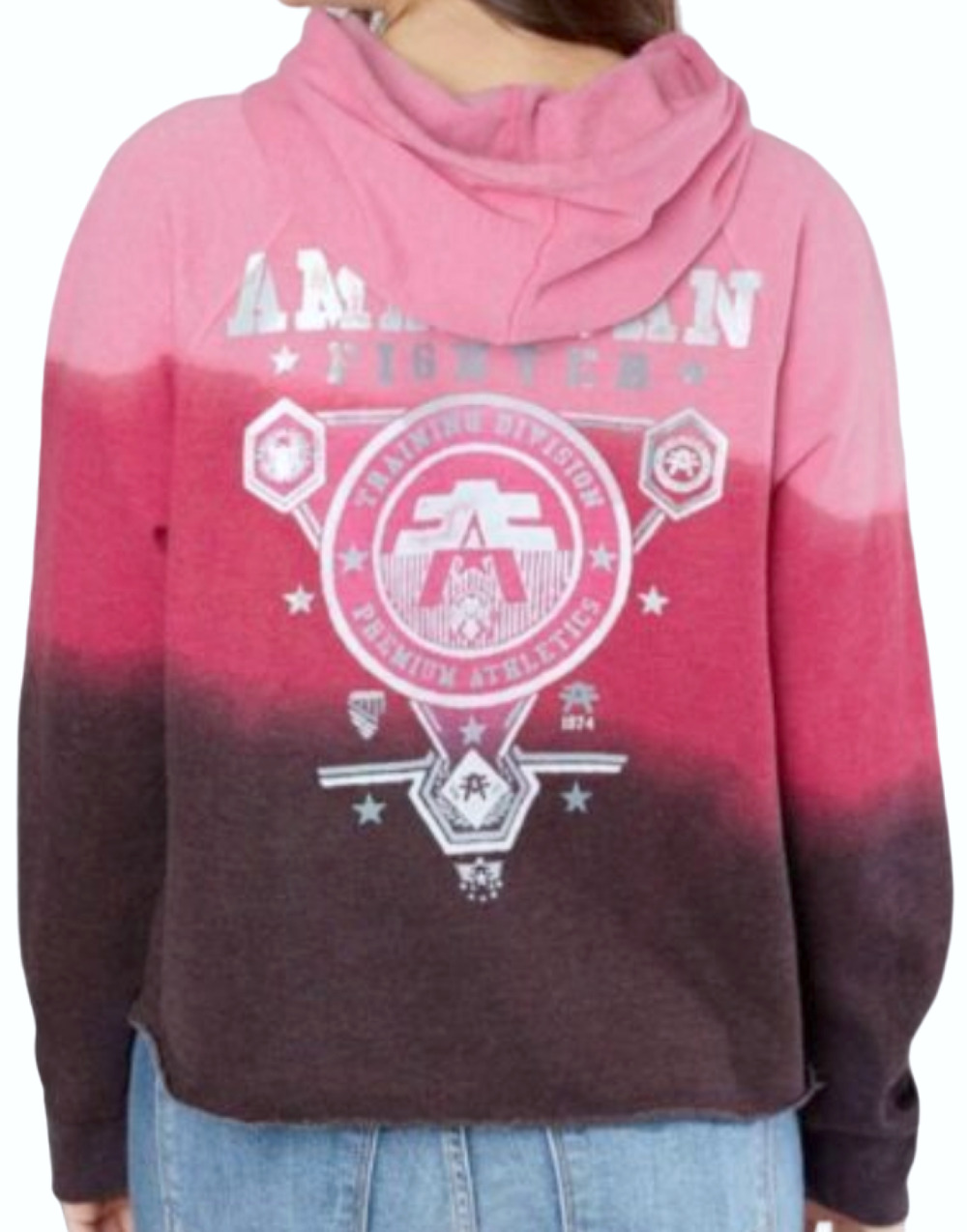 AMERICAN FIGHTER PINK ROUGE WASH CURTIS CROPPED SWEATSHIRT HOODIE SMALL BUCKLE